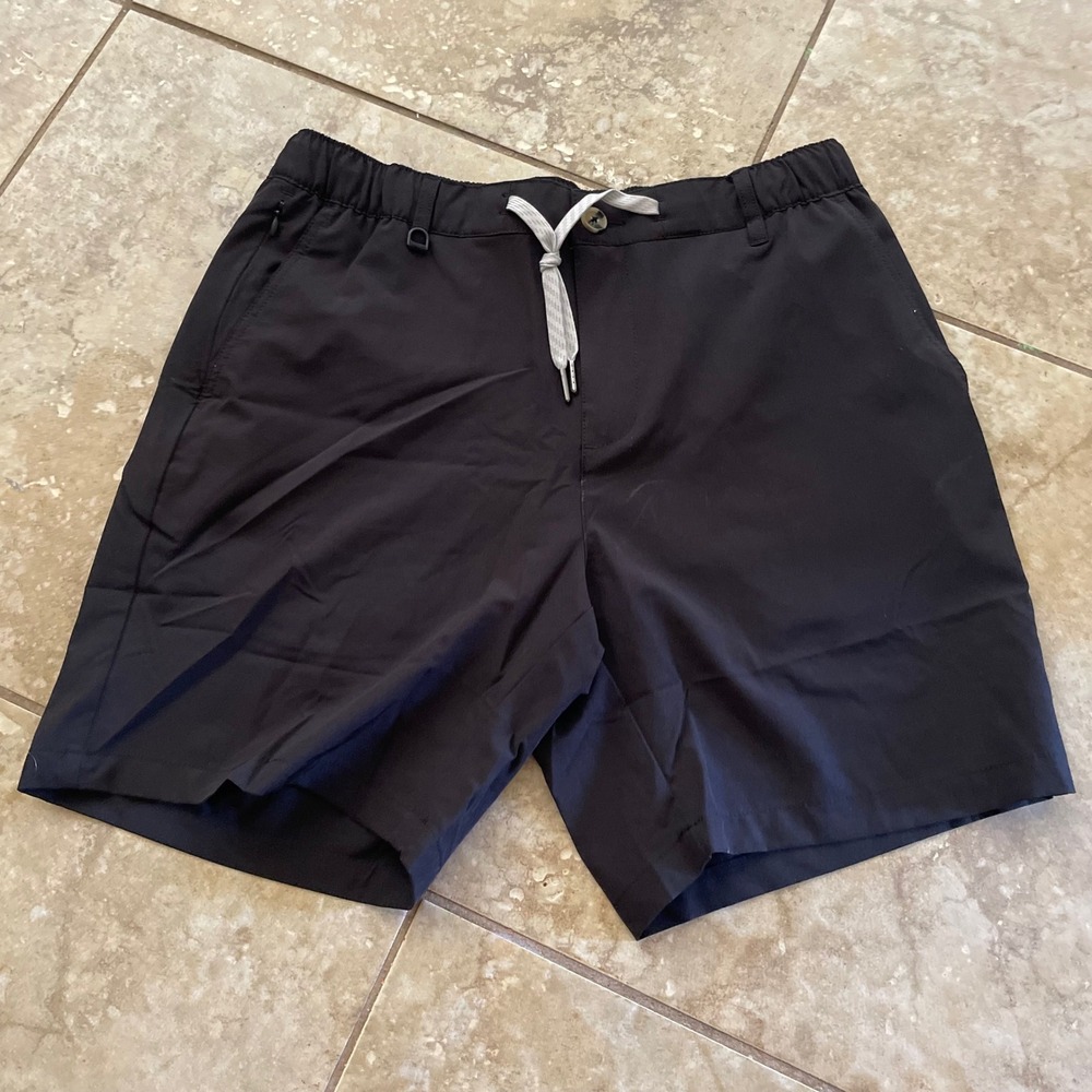 Maamgic Mens Black Elastic Waist Drawstring Performance Tech Shorts Size M